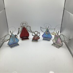 Art Stained Glass Self Standing Angels Lot Of 5 Vintage 2”-4” tall